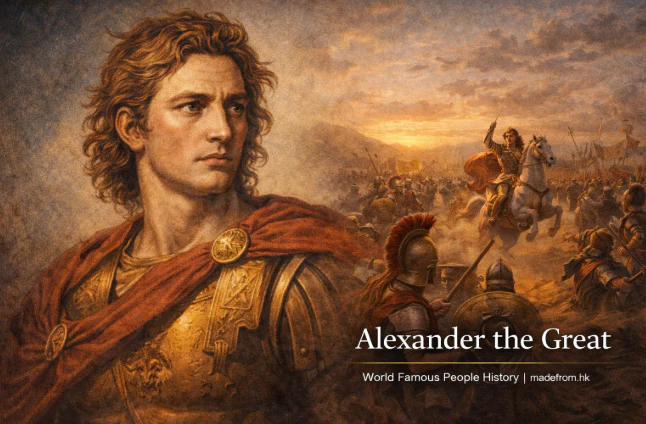 Alexander the Great portrait with ancient battlefield